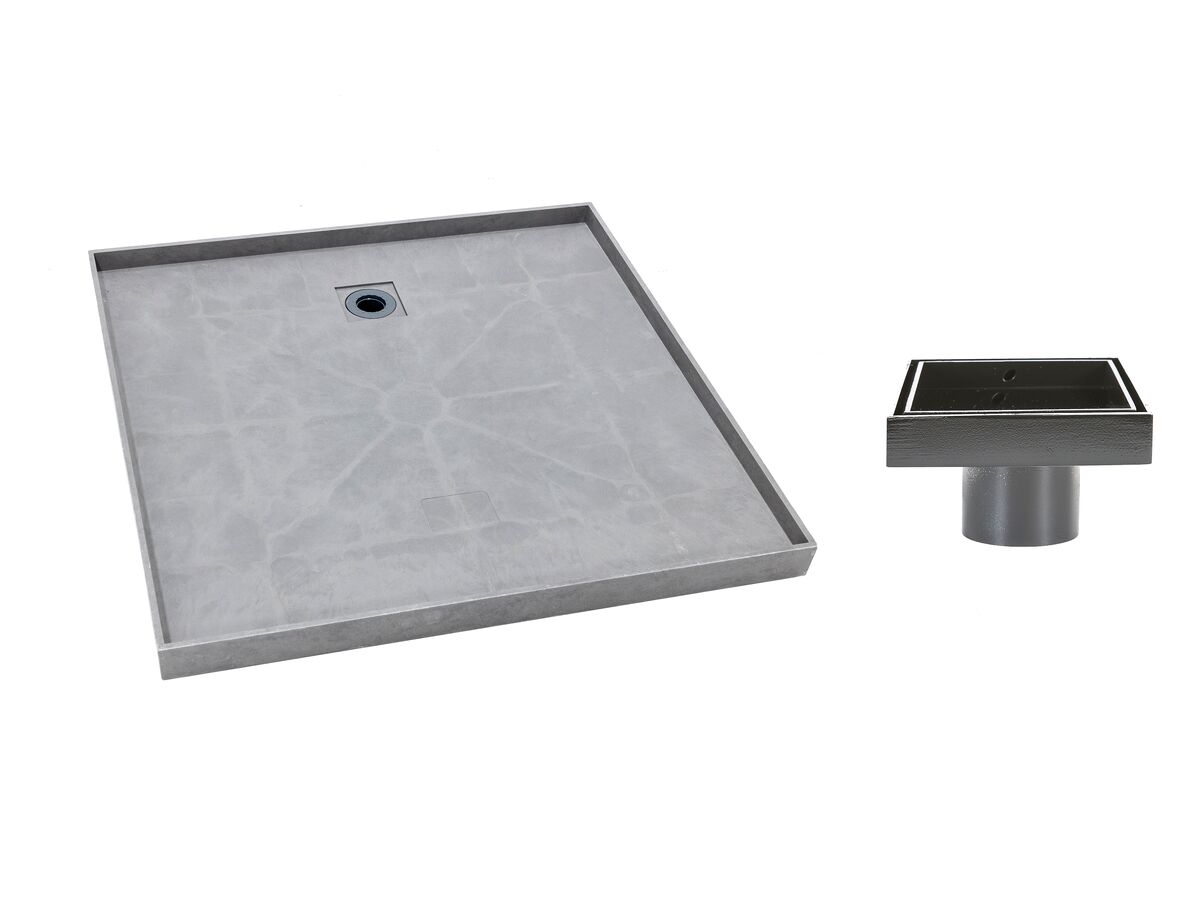 reece Posh Solus Tile Over Shower Tray with Rear Matte Black Tile Insert Waste 900mm x 900mm