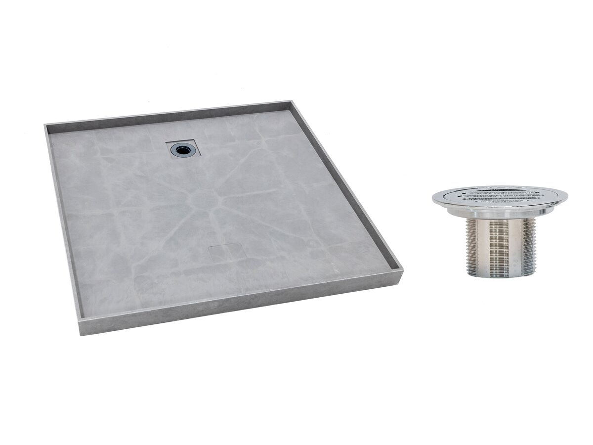 reece Posh Solus Tile Over Shower Tray with Rear Stainless Steel Round Floor Waste 900mm x 900mm