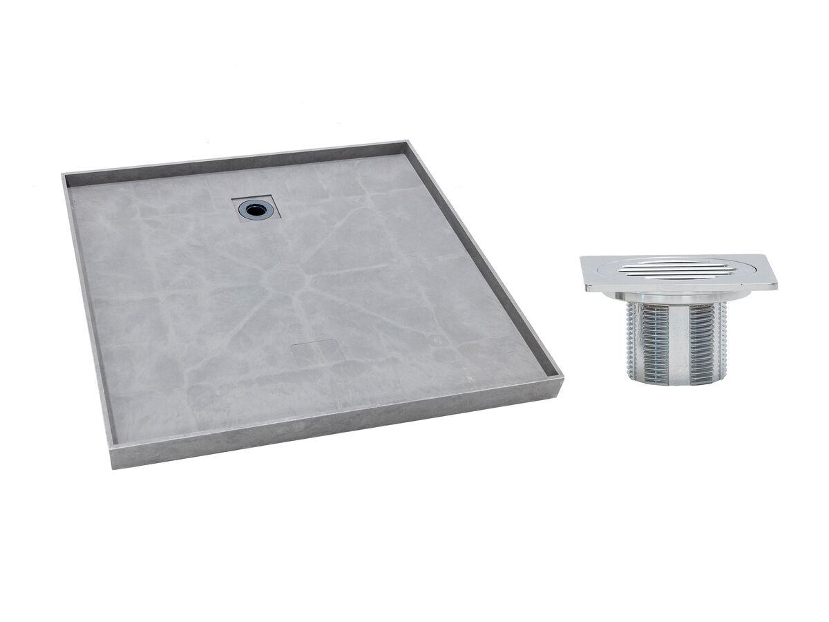 reece Posh Solus Tile Over Shower Tray with Rear Stainless Steel Square Floor Waste 900mm x 900mm