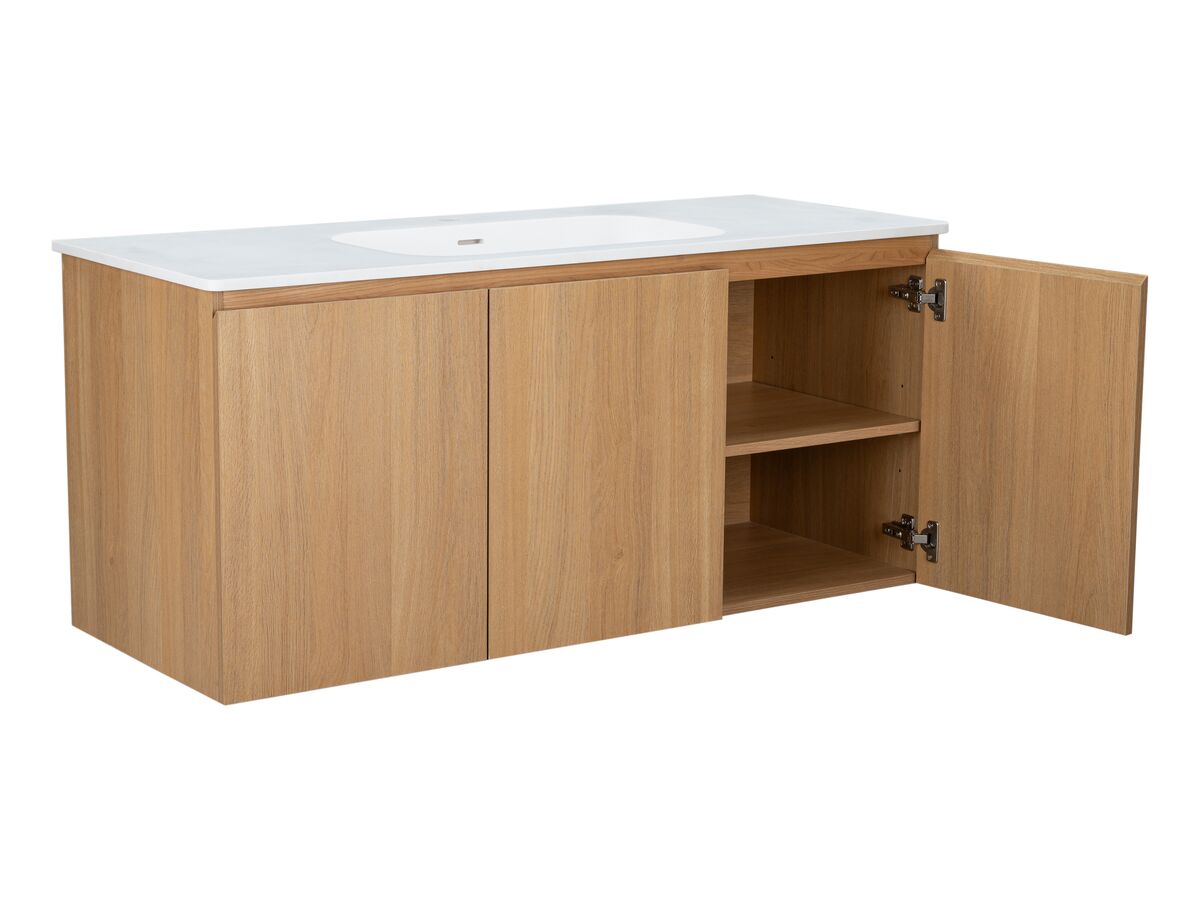 Reece Posh Solus Vanity 1200mm Floor Mount Solid Surface Oak Finish