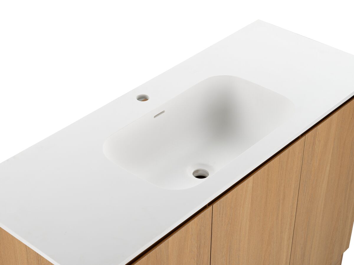 Reece Posh Solus Vanity 1200mm Floor Mount Solid Surface Oak Finish