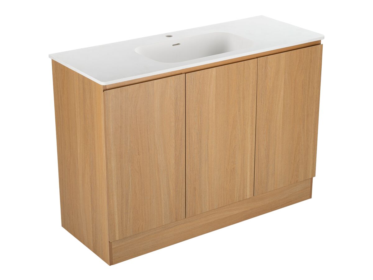 Reece Posh Solus Vanity 1200mm Floor Mount Solid Surface Oak Finish
