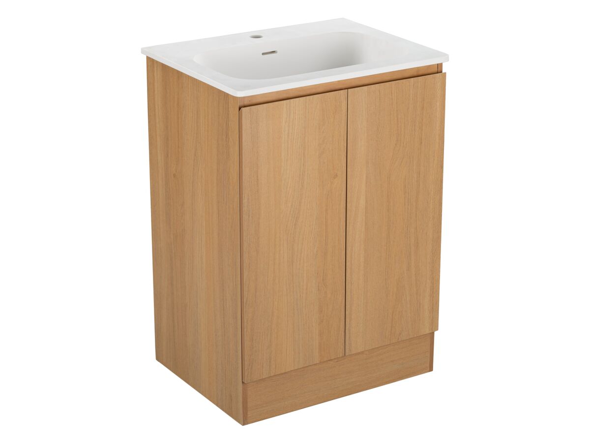 Reece Posh Solus Vanity 600mm Floor Mount Solid Surface Oak Finish