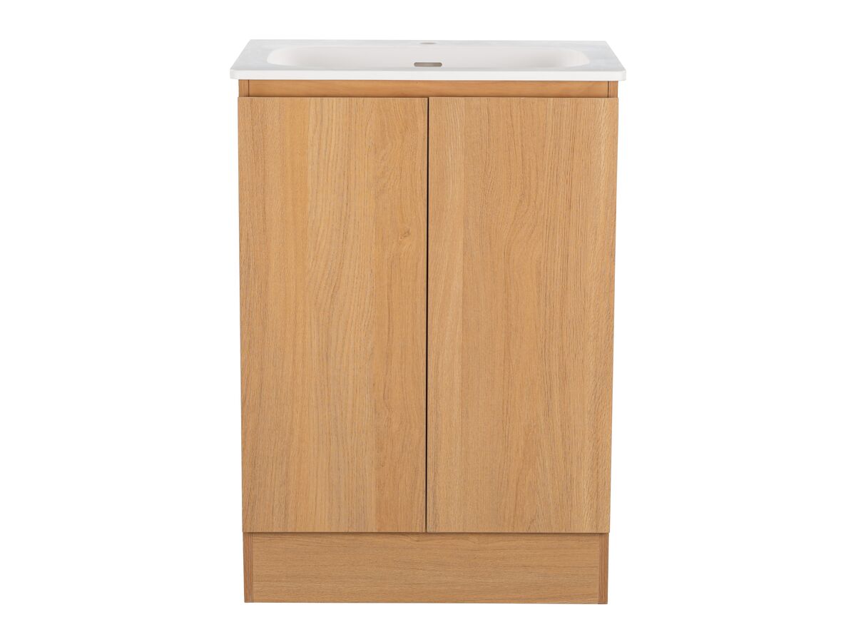 reece Posh Solus Vanity 600mm Floor Mount Solid Surface Oak Finish