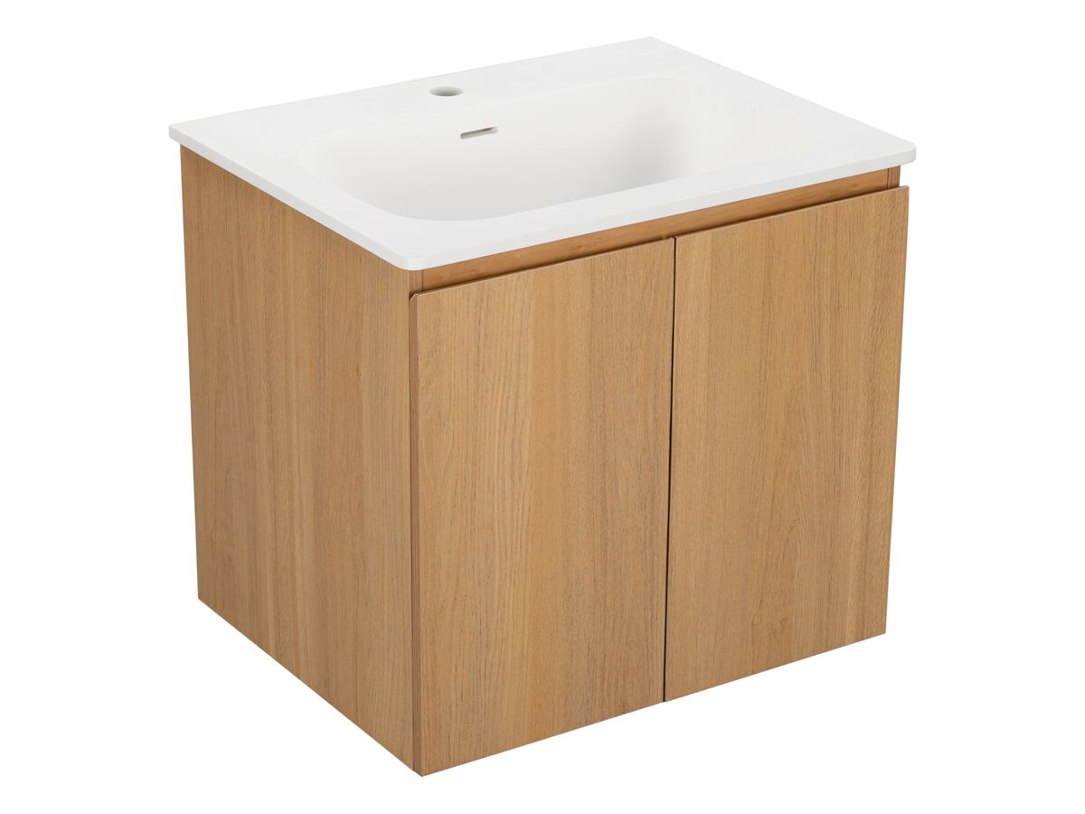 Reece Posh Solus Vanity 600mm Wall Hung Solid Surface Oak Finish