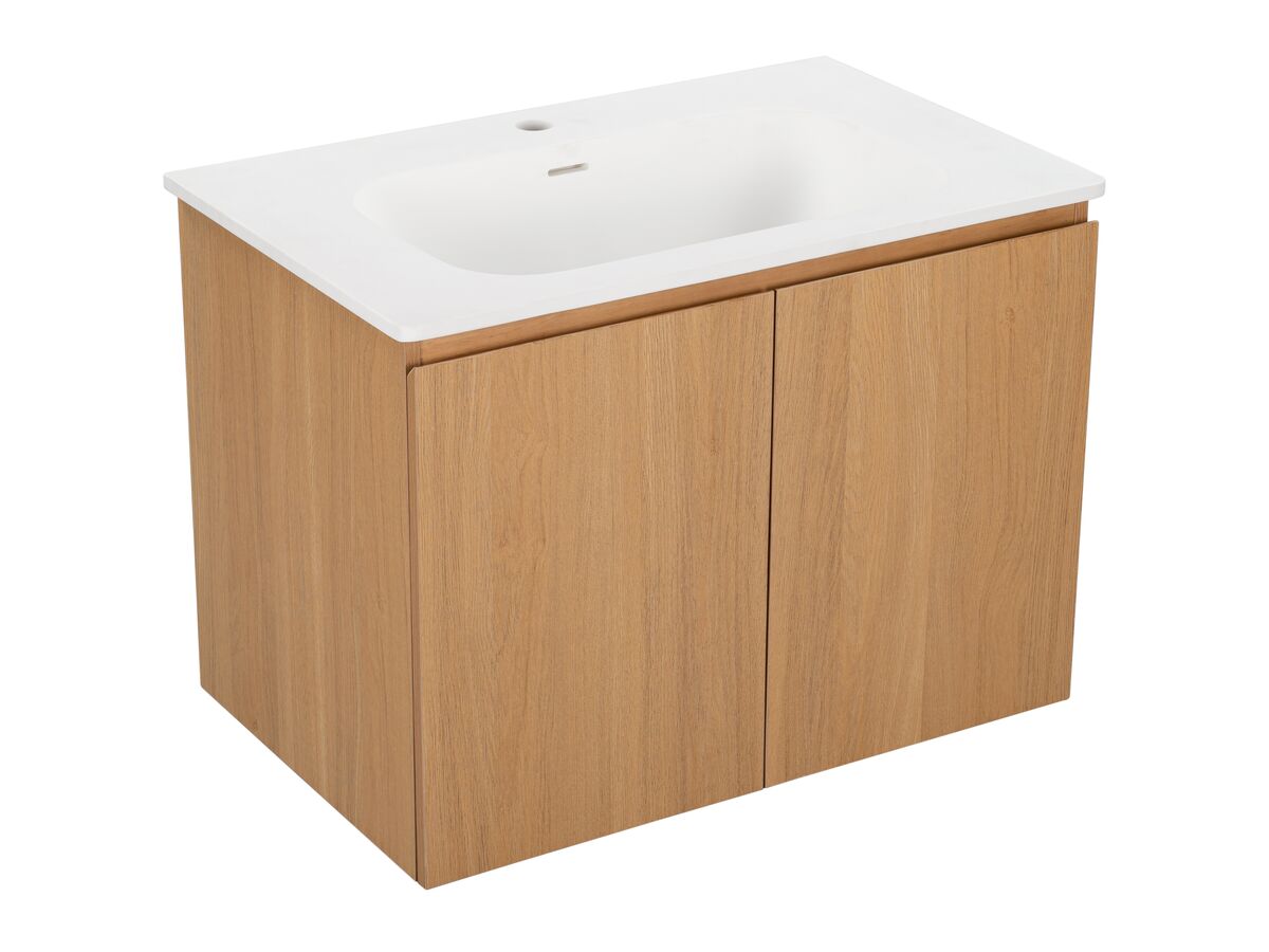 Reece Posh Solus Vanity 750mm Wall Hung Solid Surface Oak Finish