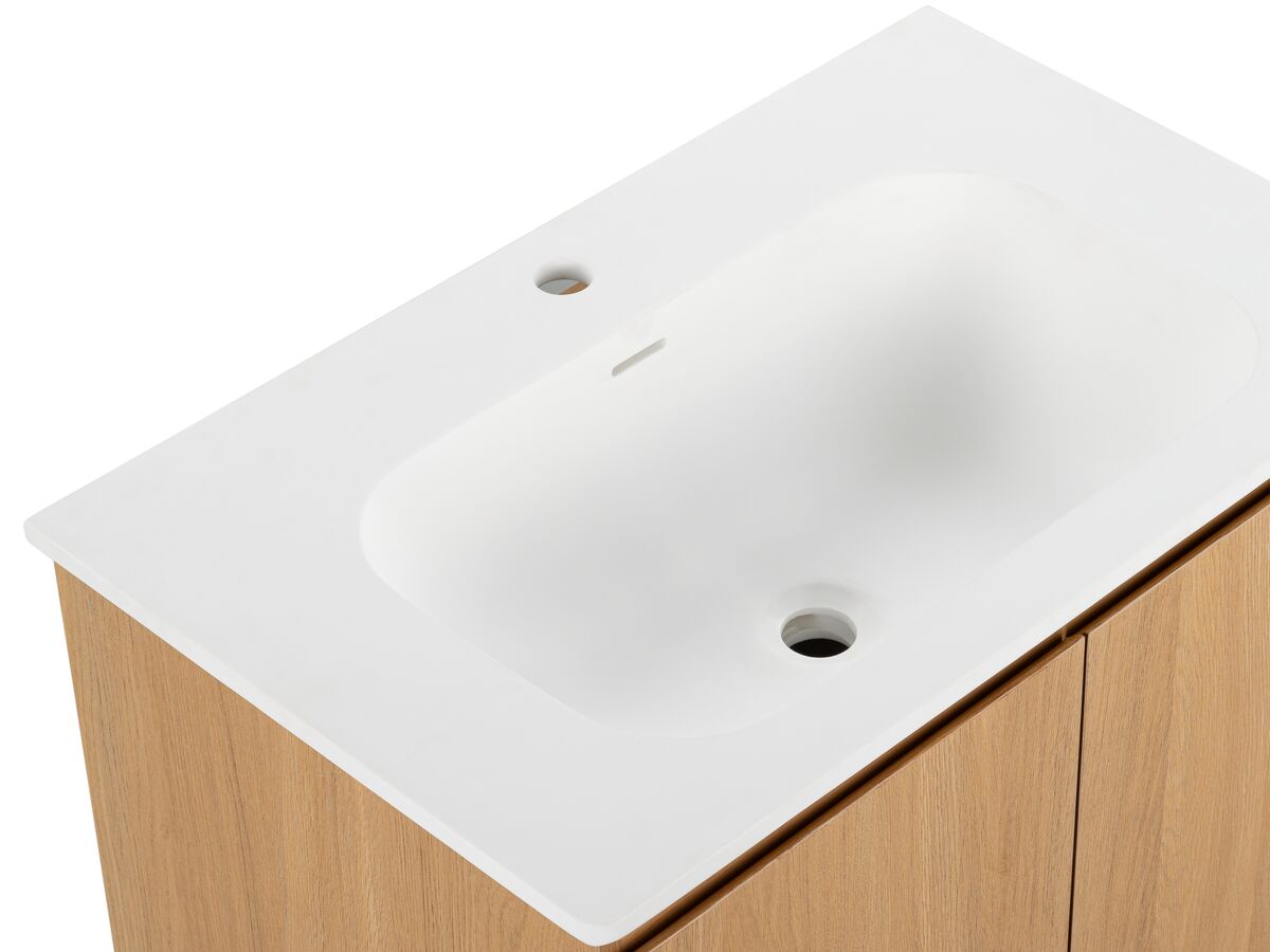 Reece Posh Solus Vanity 750mm Wall Hung Solid Surface Oak Finish