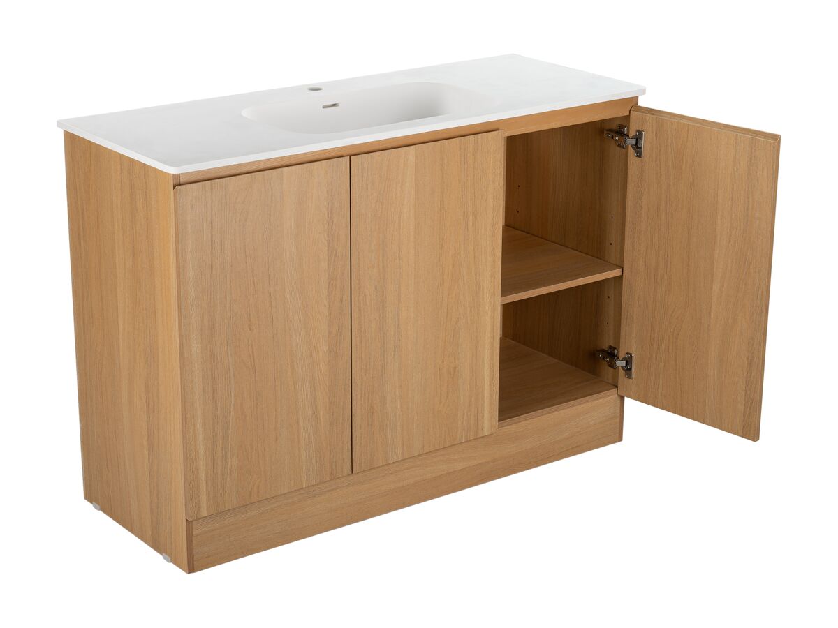 Reece Posh Solus Vanity 900mm Floor Mount Solid Surface Oak Finish