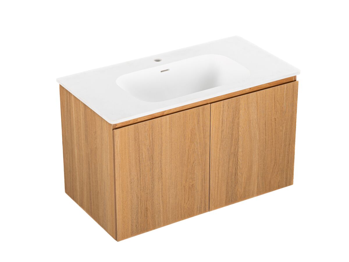 Reece Posh Solus Vanity 900mm Wall Hung Solid Surface Oak Finish