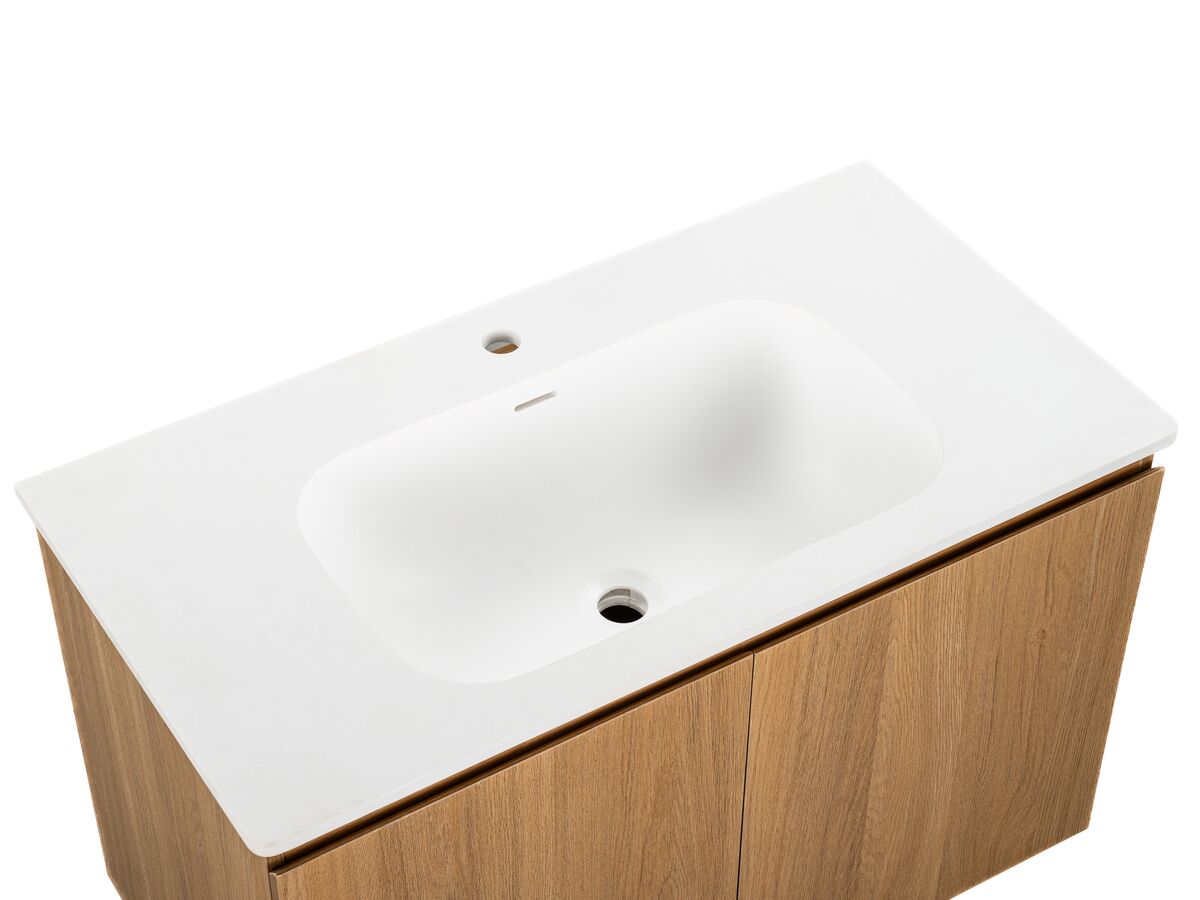 Reece Posh Solus Vanity 900mm Wall Hung Solid Surface Oak Finish