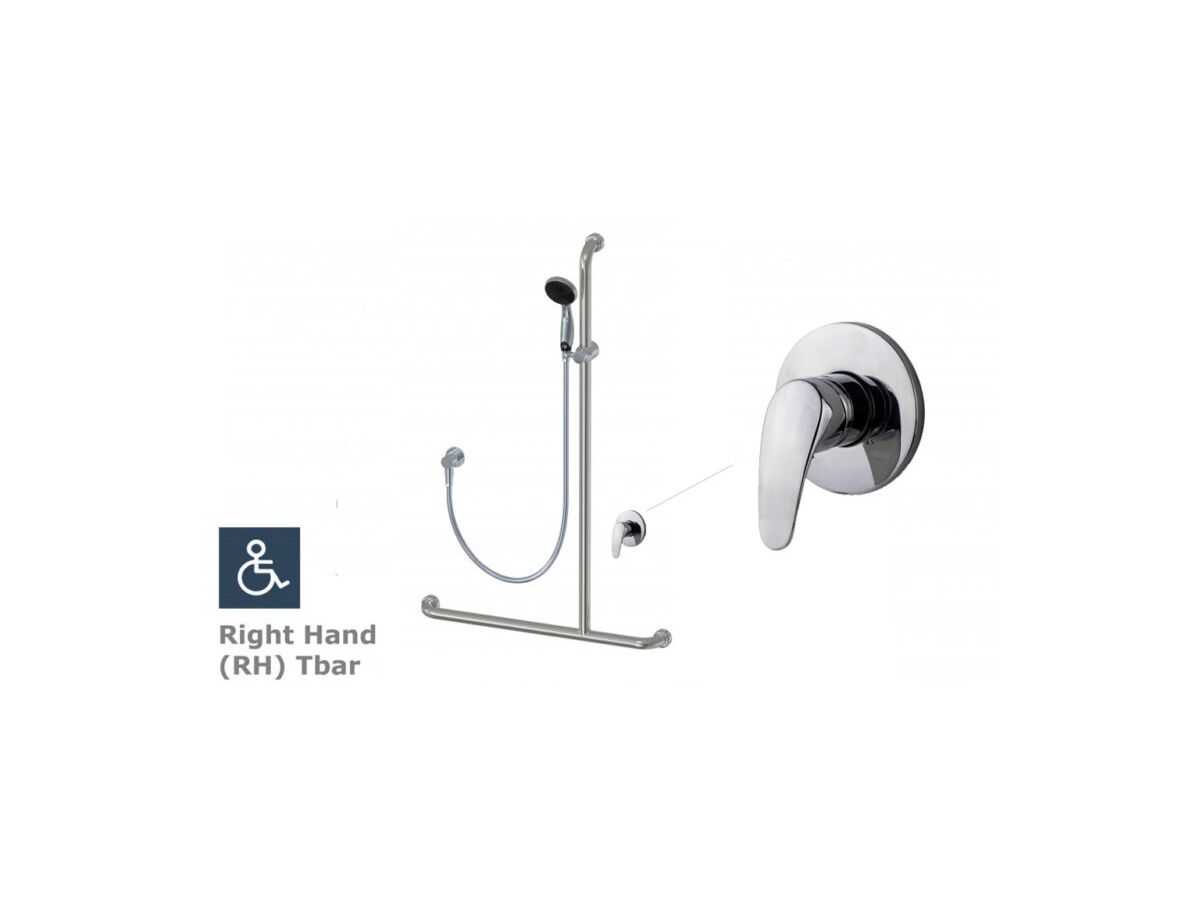 reece Rada SF1 620 Shower Right Hand (RH) Tbar Grab Rail & Aqua Mixer