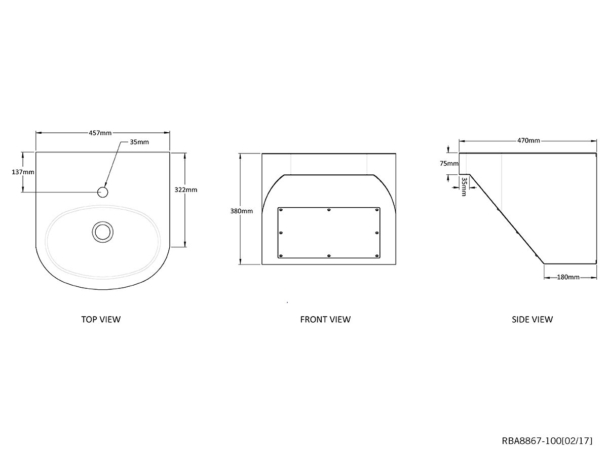 Reece RBA Benefit AS1428.1-2009 Wall Mount Basin Stainless Steel