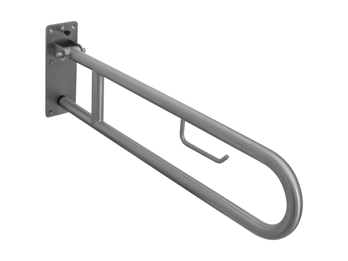 reece RBA Drop Down Grab Rail with Toilet Roll Holder 850mm Stainless Steel