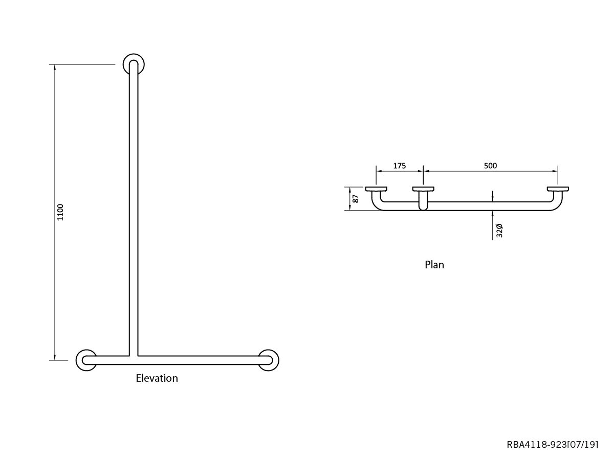 Reece RBA Shower T Rail Left Hand Stainless Steel Polished