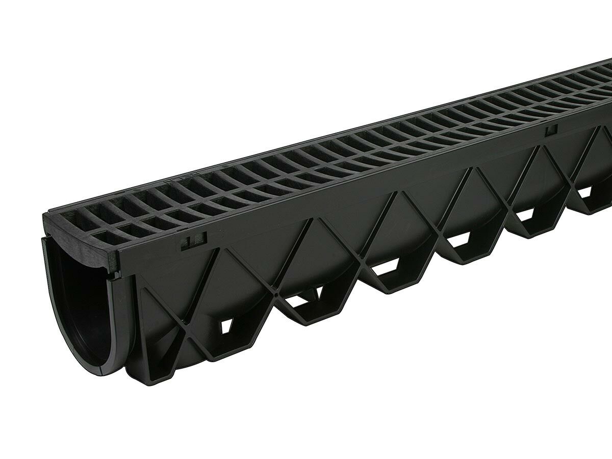 Reece 1mtr Storm Drain With Black Plastic Grate