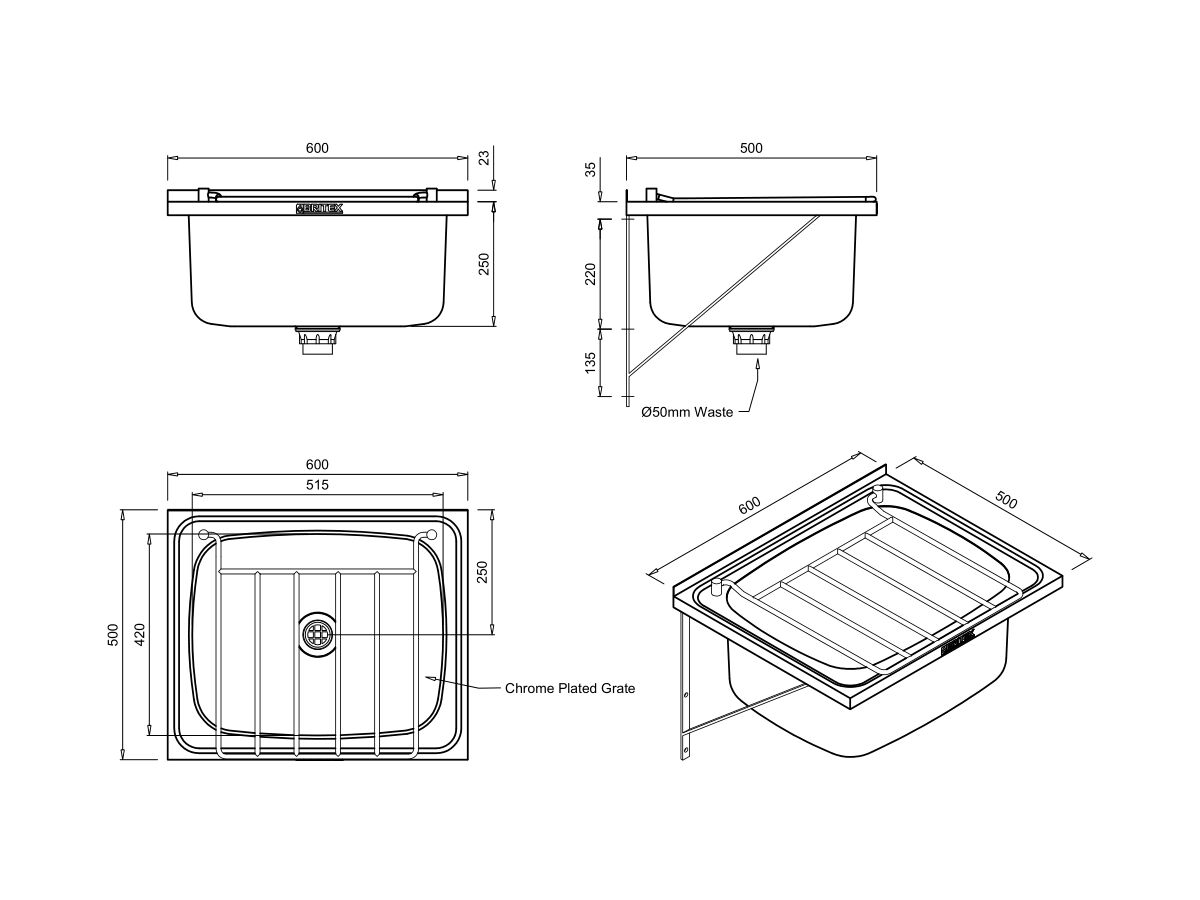 Reece Britex Cleaners Sink With Grate & Wall Bracket