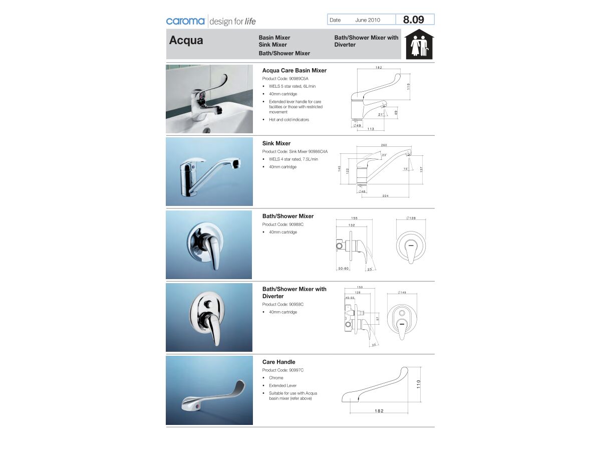 Reece Caroma Acqua Bath / Shower Mixer Tap Chrome