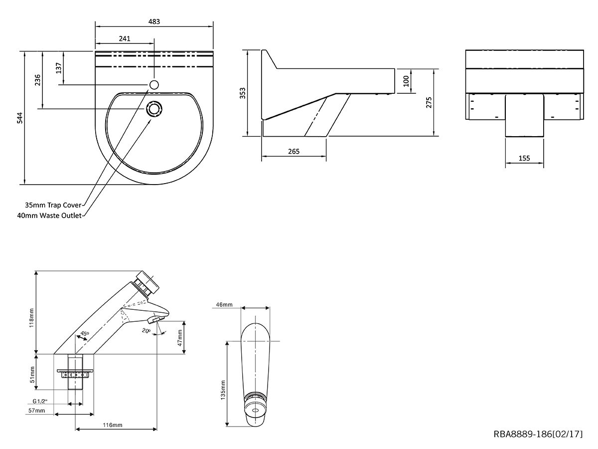 Reece Curvalinear Basin With Tap & Trap Cover SS