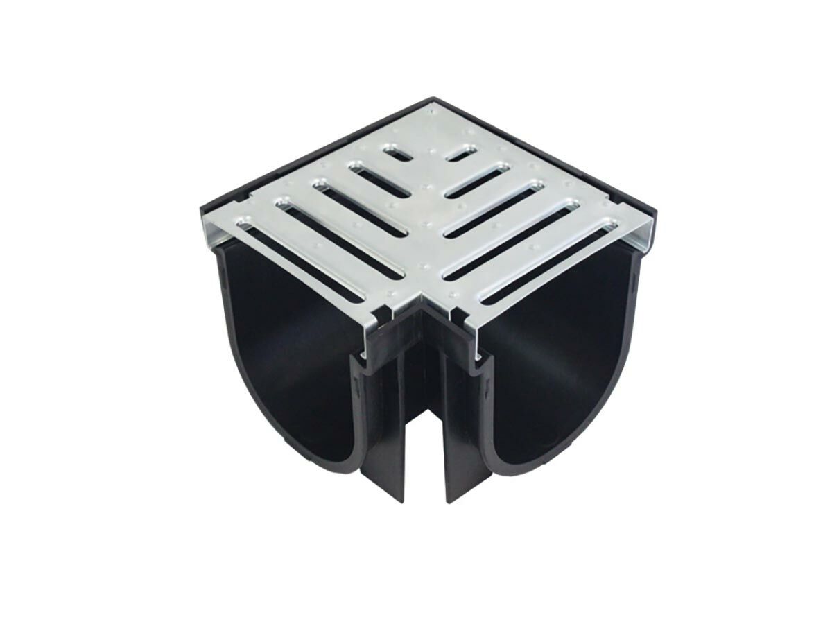 reece Easydrain Corner Black with Galvanized Grate