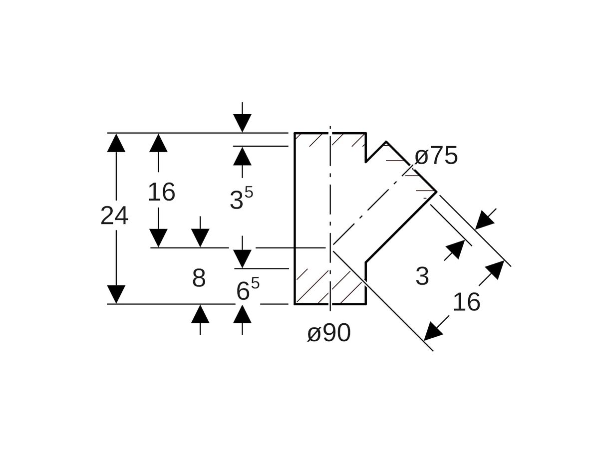 Reece Geberit Junction 90mm X 75mm X 45 Degree