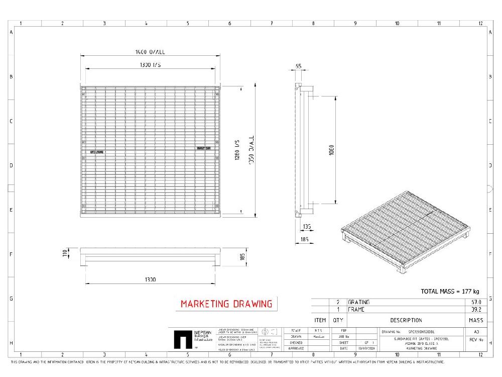 Reece GMS Surcharge Grate - Hinged 1200mm X 1200mm