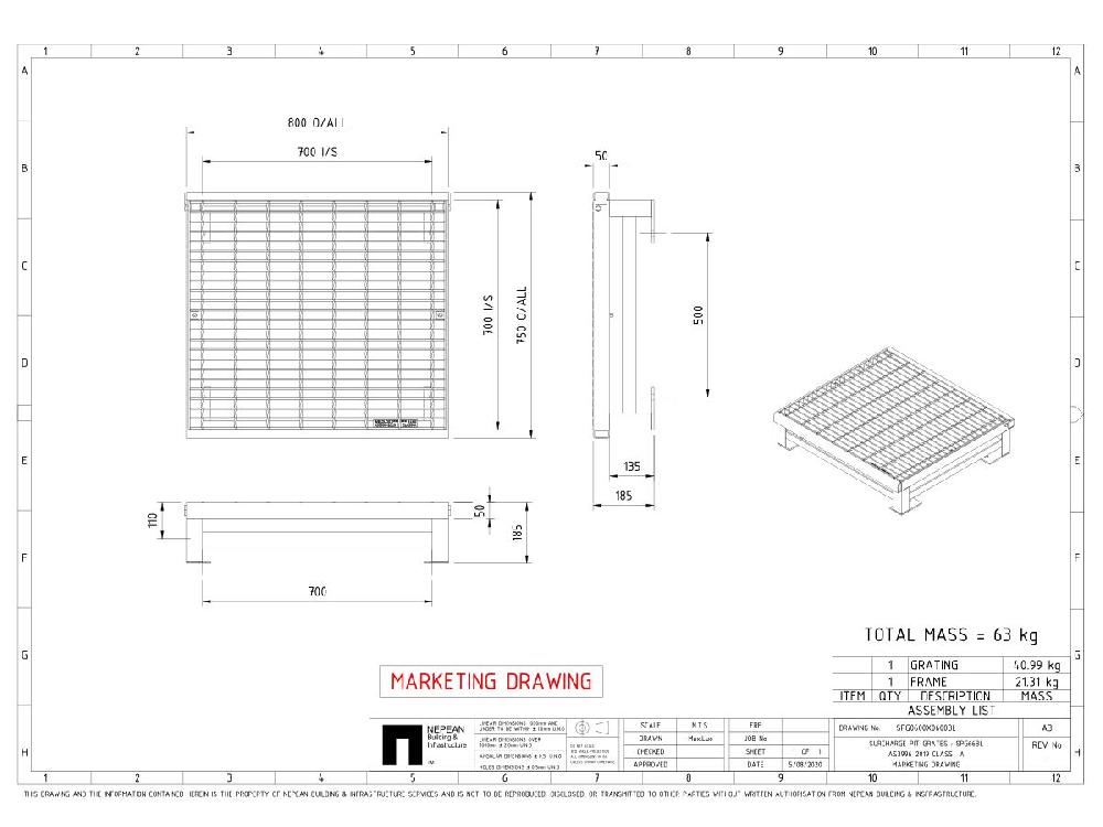 Reece GMS Surcharge Grate - Hinged 600mm X 600mm