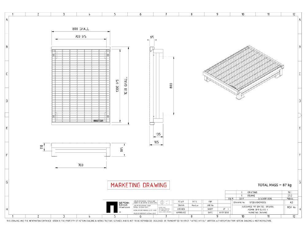 Reece GMS Surcharge Grate - Hinged 900mm X 600mm
