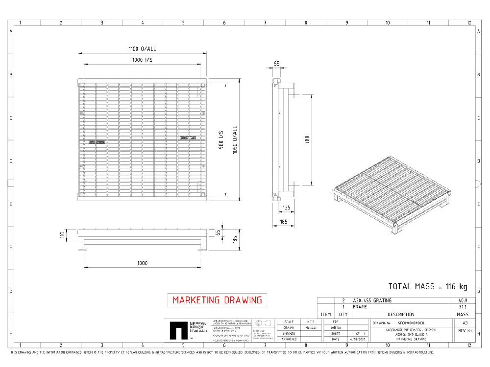 Reece GMS Surcharge Grate - Hinged 900mm X 900mm