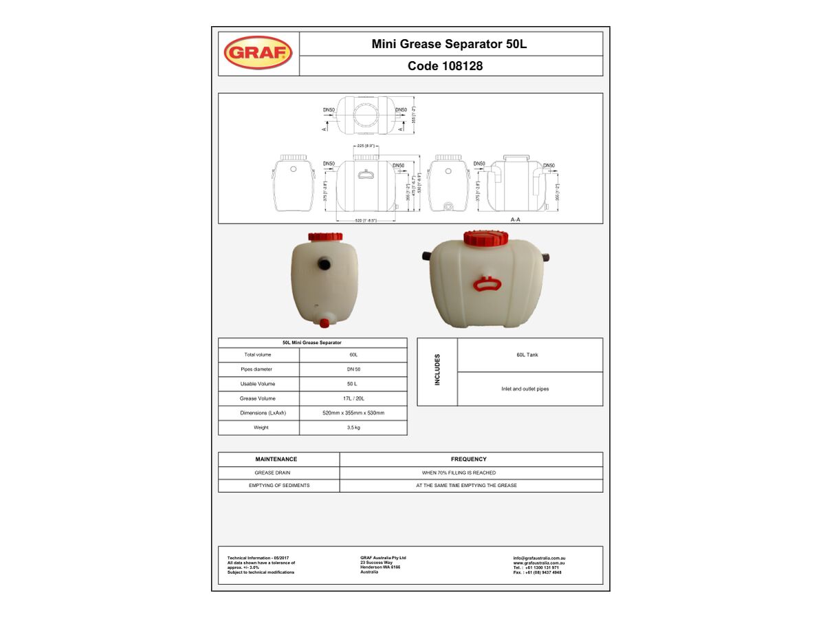 Reece Graf Under Sink Grease Trap 50ltr