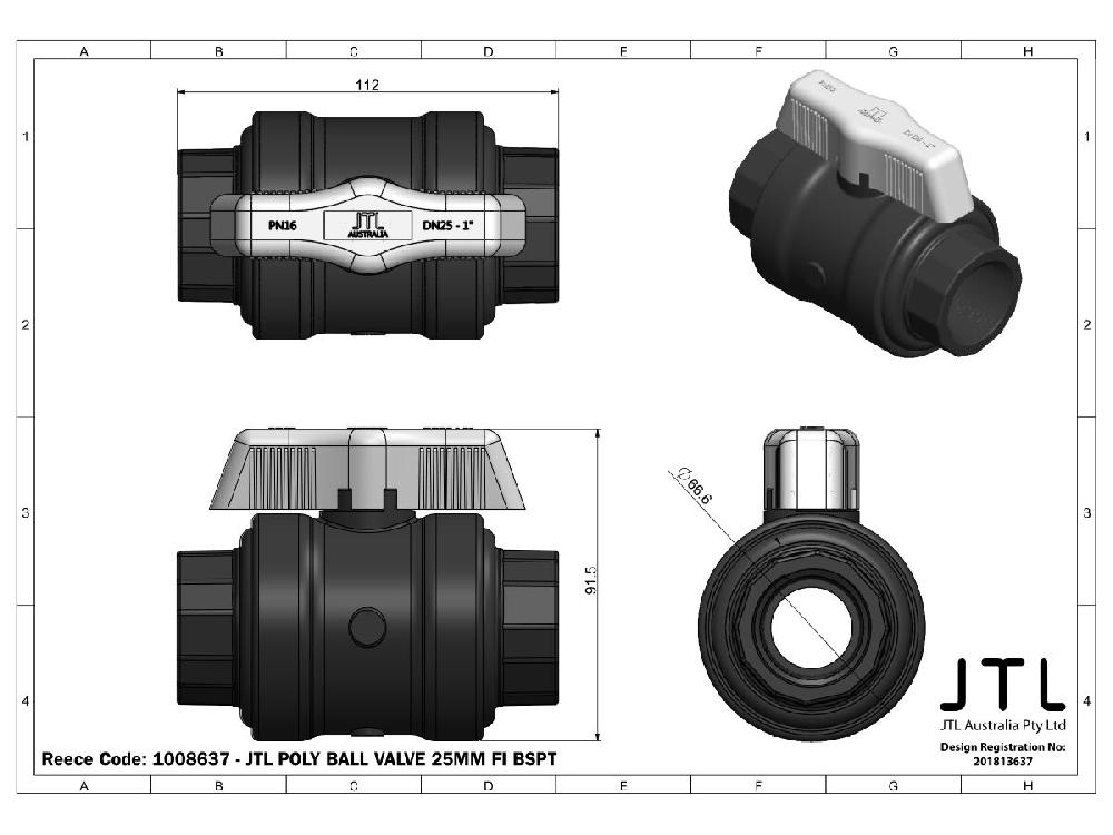 Reece JTL Poly Ball Valve 25mm Female BSPT