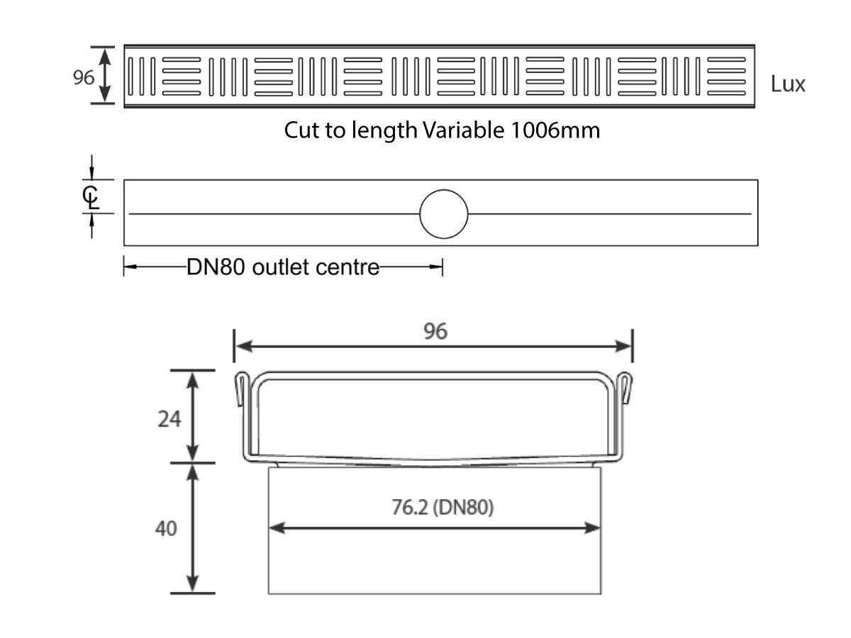 Reece Kado Lux Shower Channel Kit Satin 1000mm