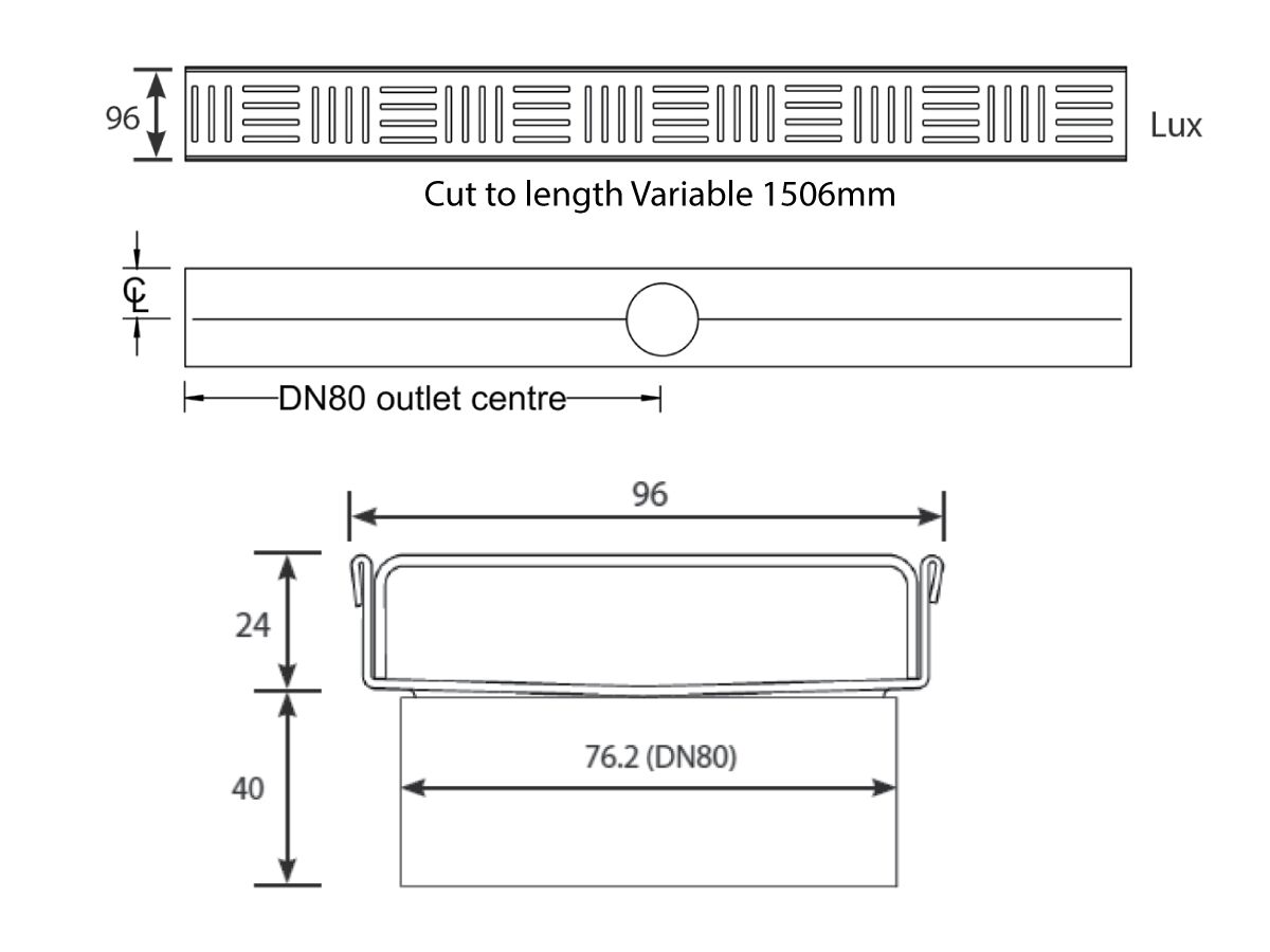 Reece Kado Lux Shower Channel Kit Satin 1500mm