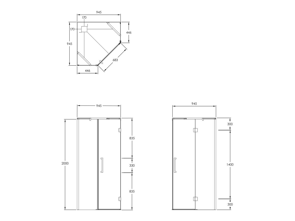 Reece Kado Lux Shower Screen Angled 1000mm
