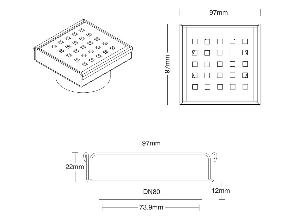 Reece Kado Lux Square Floor Waste 97mm DN80 Satin