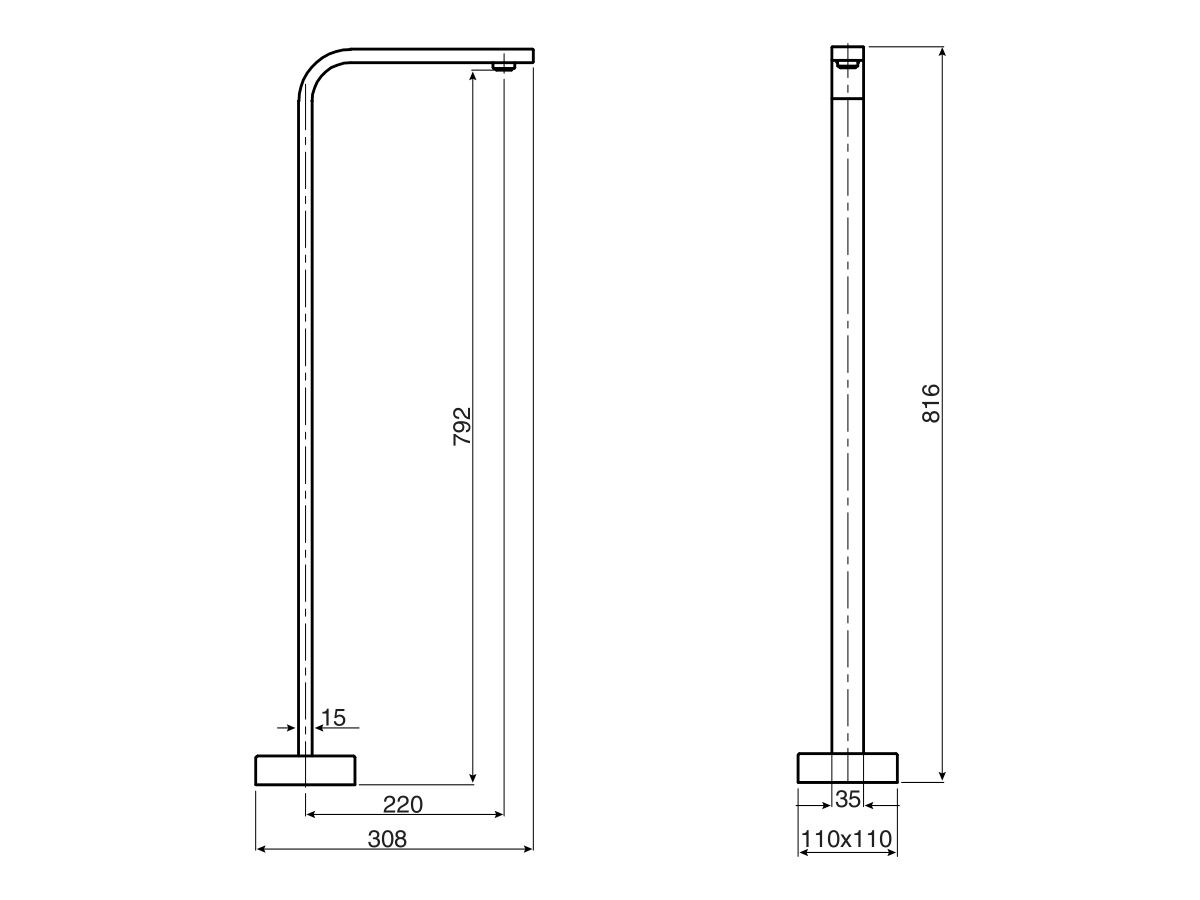 Reece Mizu Bloc MK2 Floor Mount Bath Outlet Chrome