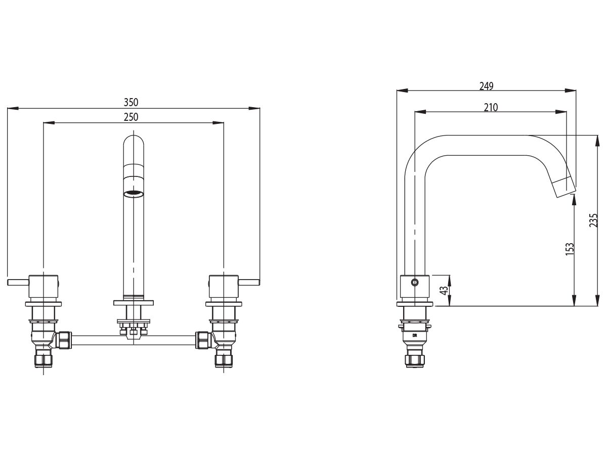 Reece Mizu Drift Swivel Hob Bath / Spa Set Chrome