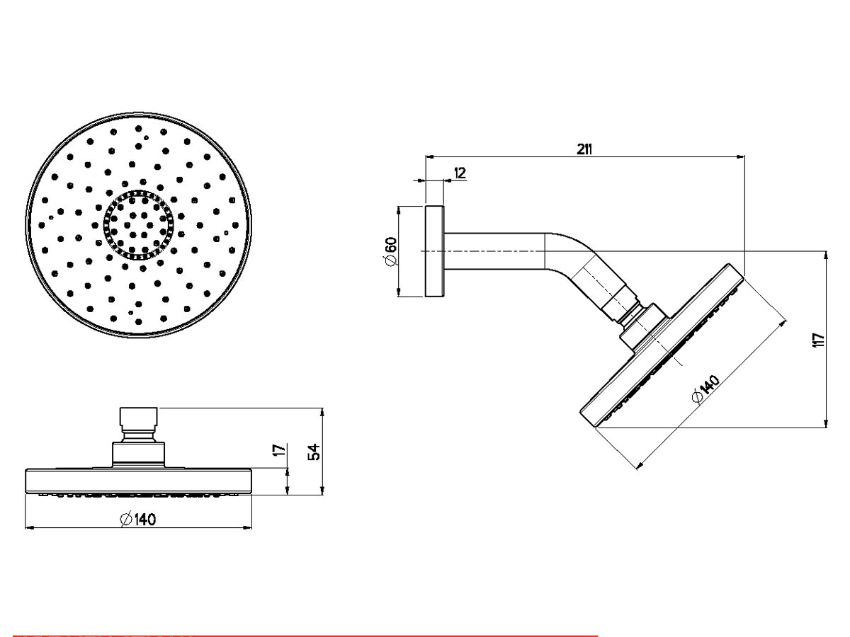 Reece Nikles Pure Wall Shower & Arm Chrome (3 Star)