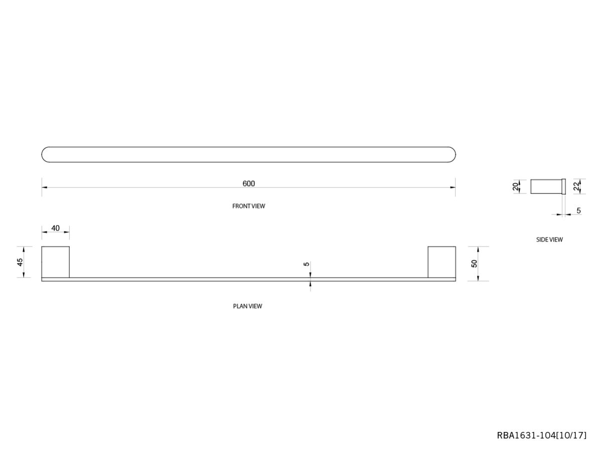Reece Oken Brass Towel Rail 600 X 22 X 50mm Chrome