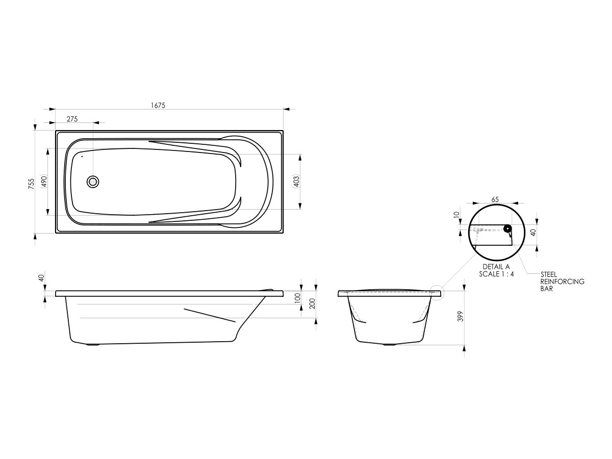Reece Posh Solus MK2 Bath 1675 X 755mm White