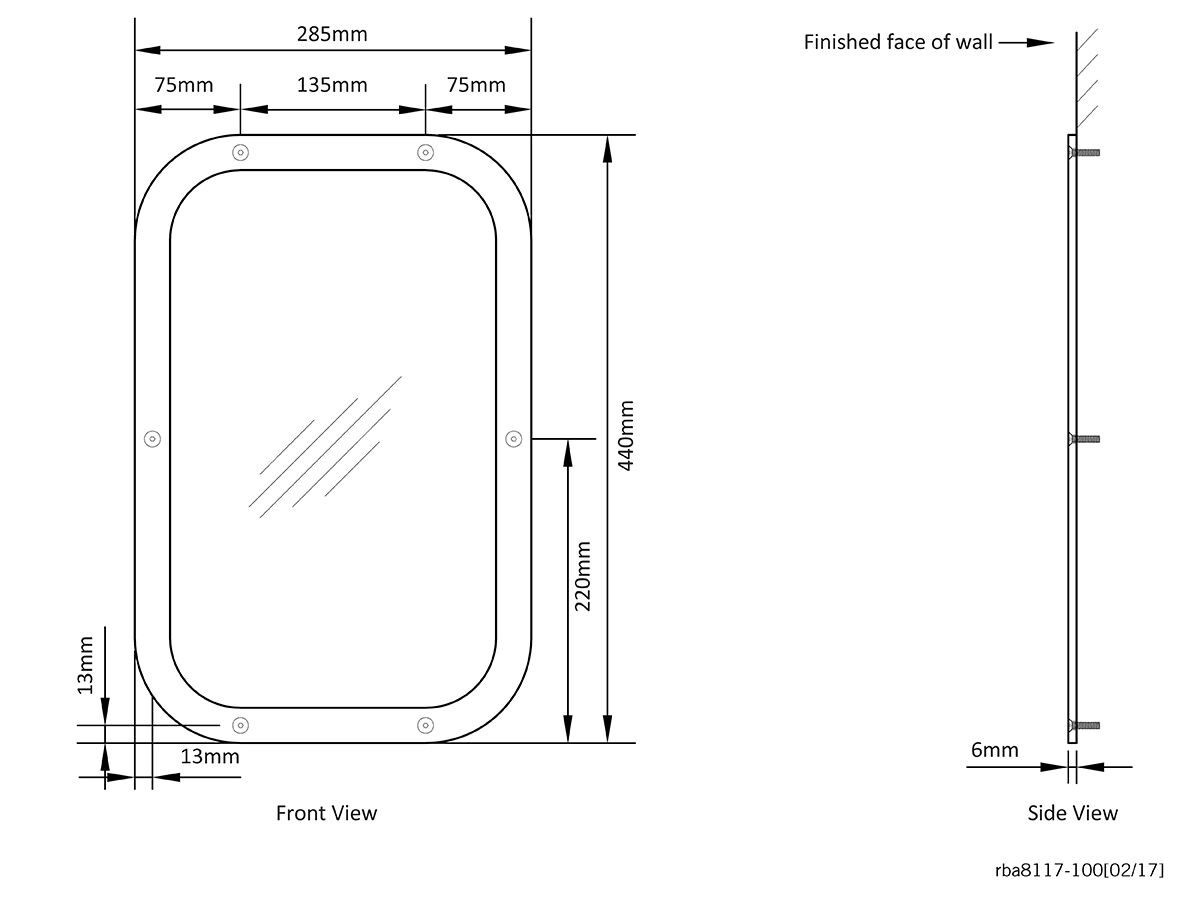 Reece RBA Stainless Steel Frame Mirror 286 X 438mm