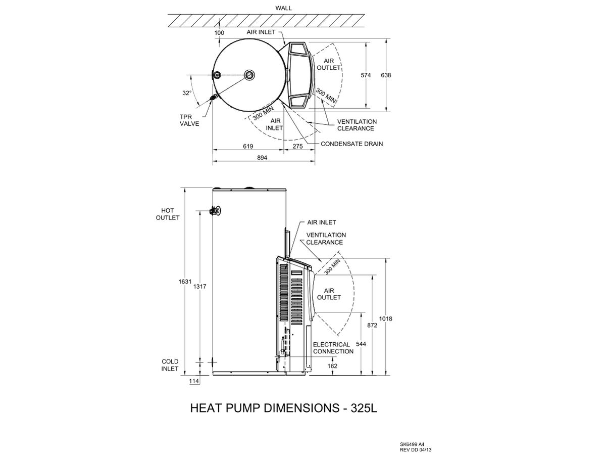 Reece Rheem 325L 3.6kW Electric Heat Pump - MPI-325