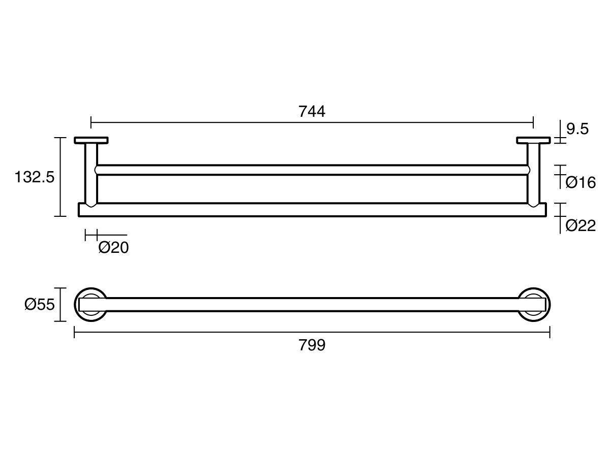 Reece Roca Ona Double Towel Rail 800mm Chrome