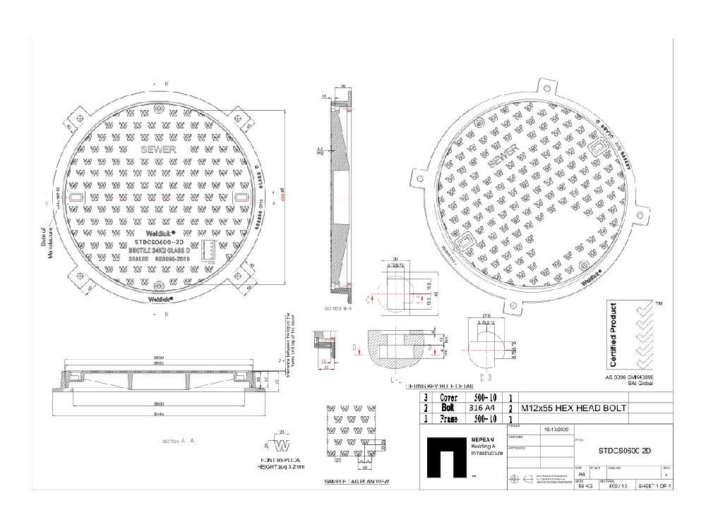 Reece Sewer Cast Iron Cover & Frame Class D 600mm