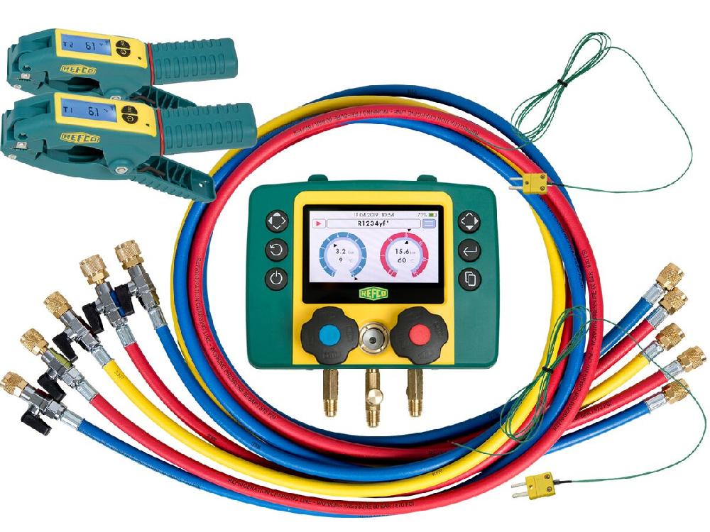 Reece Refmate 2 Digital Manifold With 2 Temperature Sensors & 5 X 60" Hoses With Ball Valves & 2 Wireless Temperature Clamps