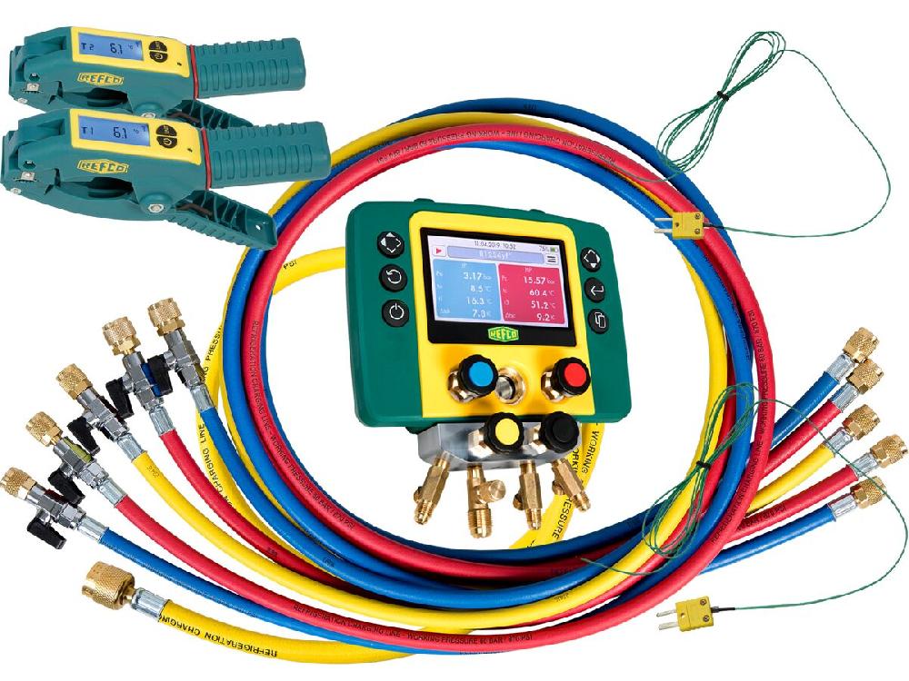 Reece Refmate 4 Digital Manifold With 2 Temperature Sensors & 5 X 60" Hoses With Ball Valves & 2 Wireless Temperature Clamps