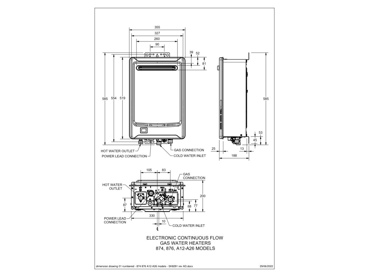 Reece Rheem 20L Gas Continuous Flow Hot Water System 60 Degrees Preset Natural Gas V2