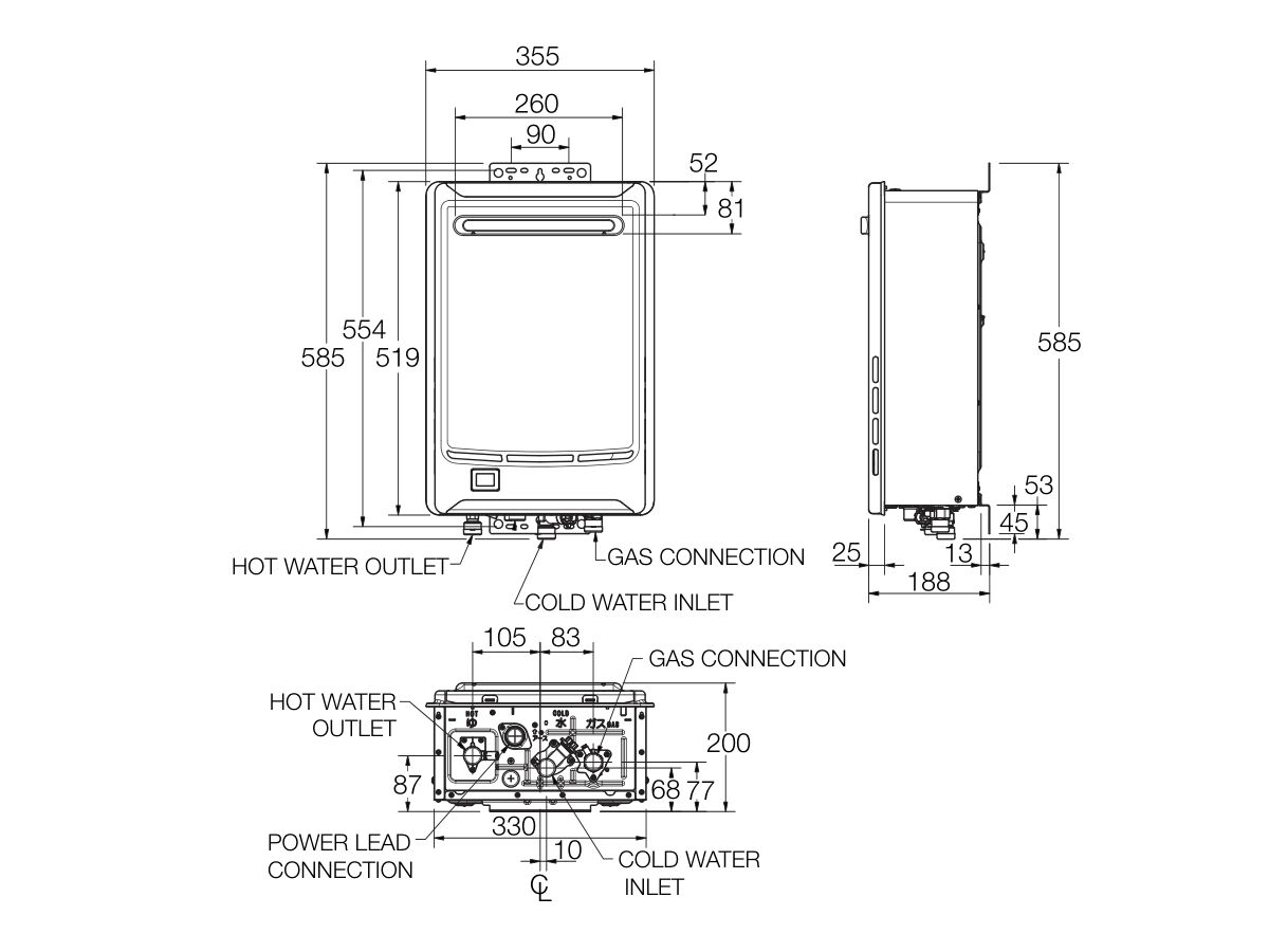 Reece Rheem 26L Gas Continuous Flow Hot WaterSystem 60 Degrees Preset LPG