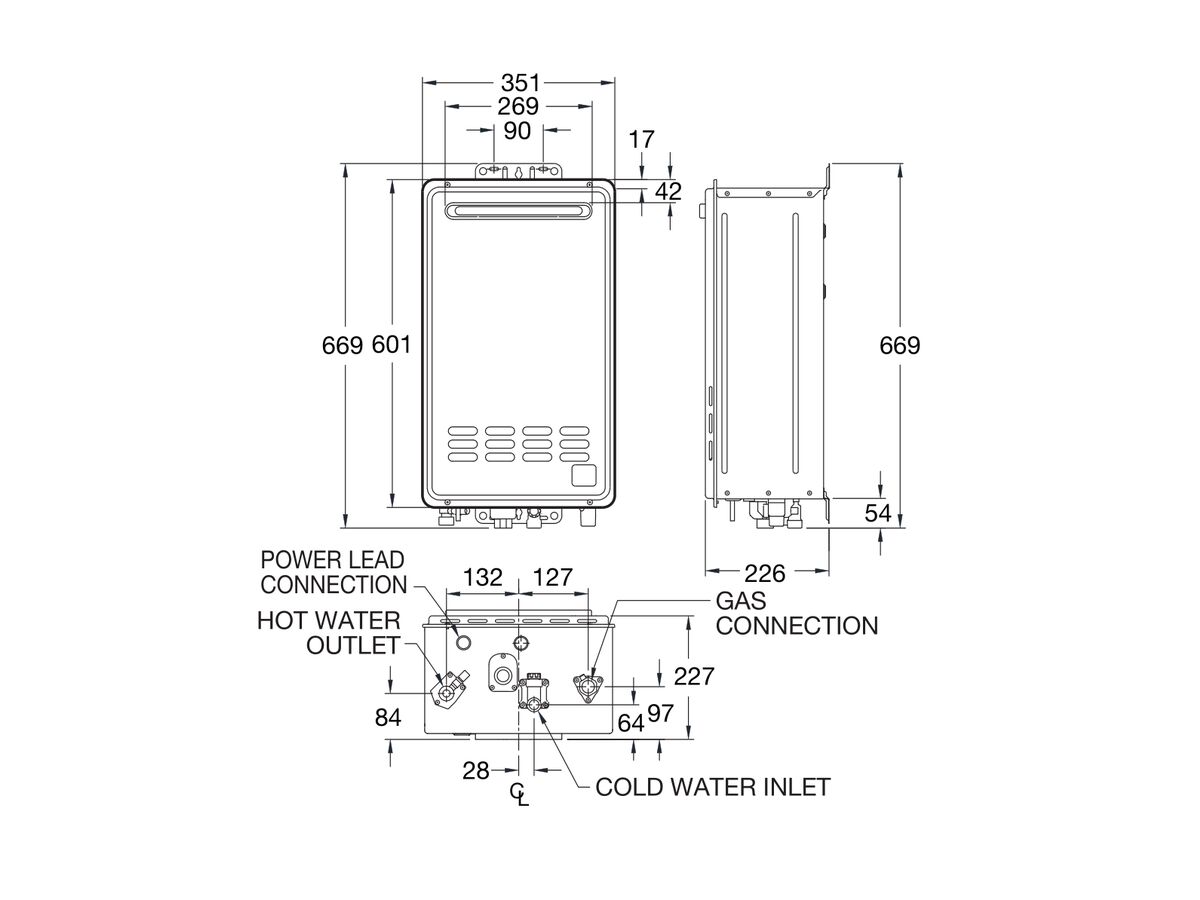 Reece Rheem 27L Gas Continuous Flow Hot Water System 60 Degrees Preset LPG