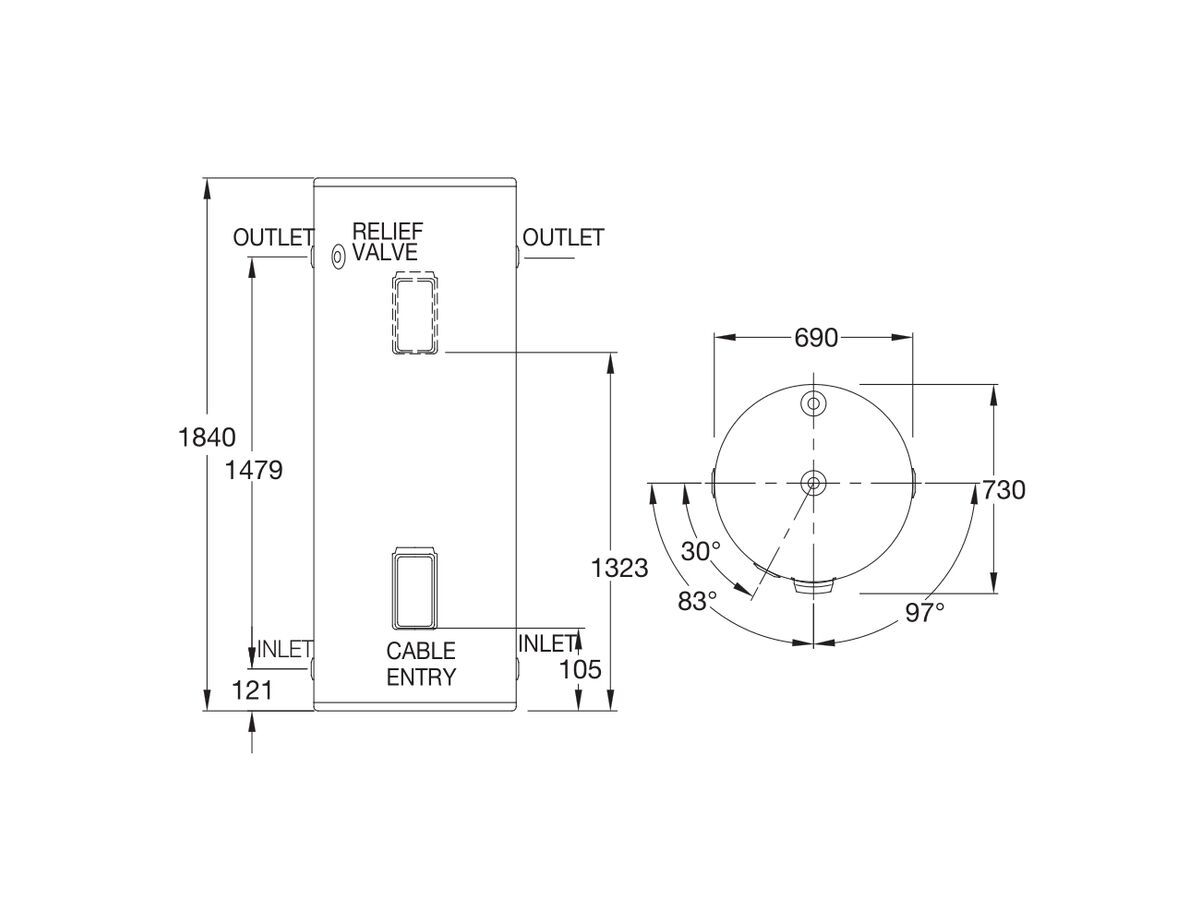 Reece Rheem 400L 3.6kW Single Element Internal / External Electric Hot Water System
