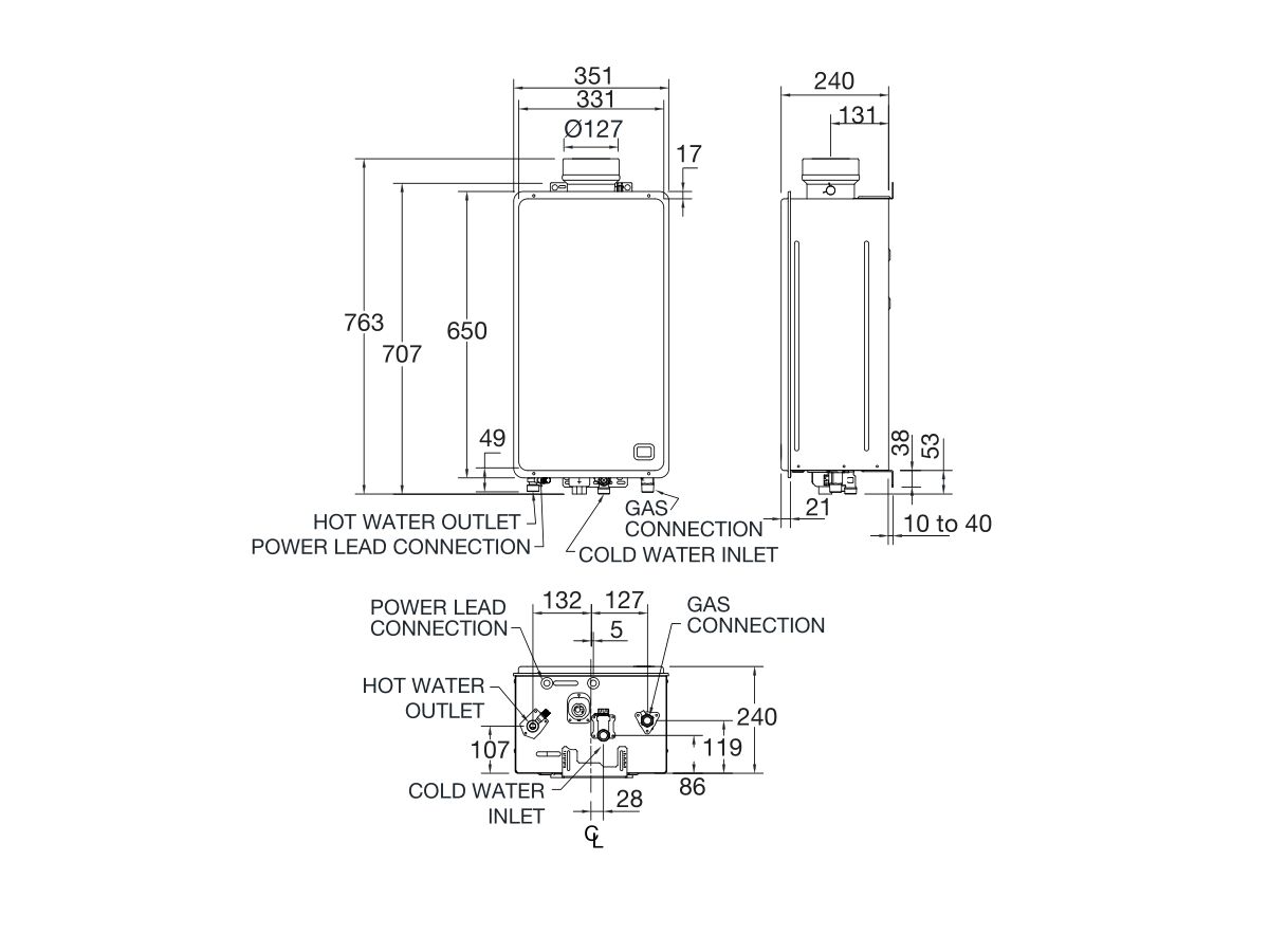 Reece Rheem 6 Star 27L Indoor Gas Continuous Flow Hot Water System 50 Degrees Preset Natural Gas